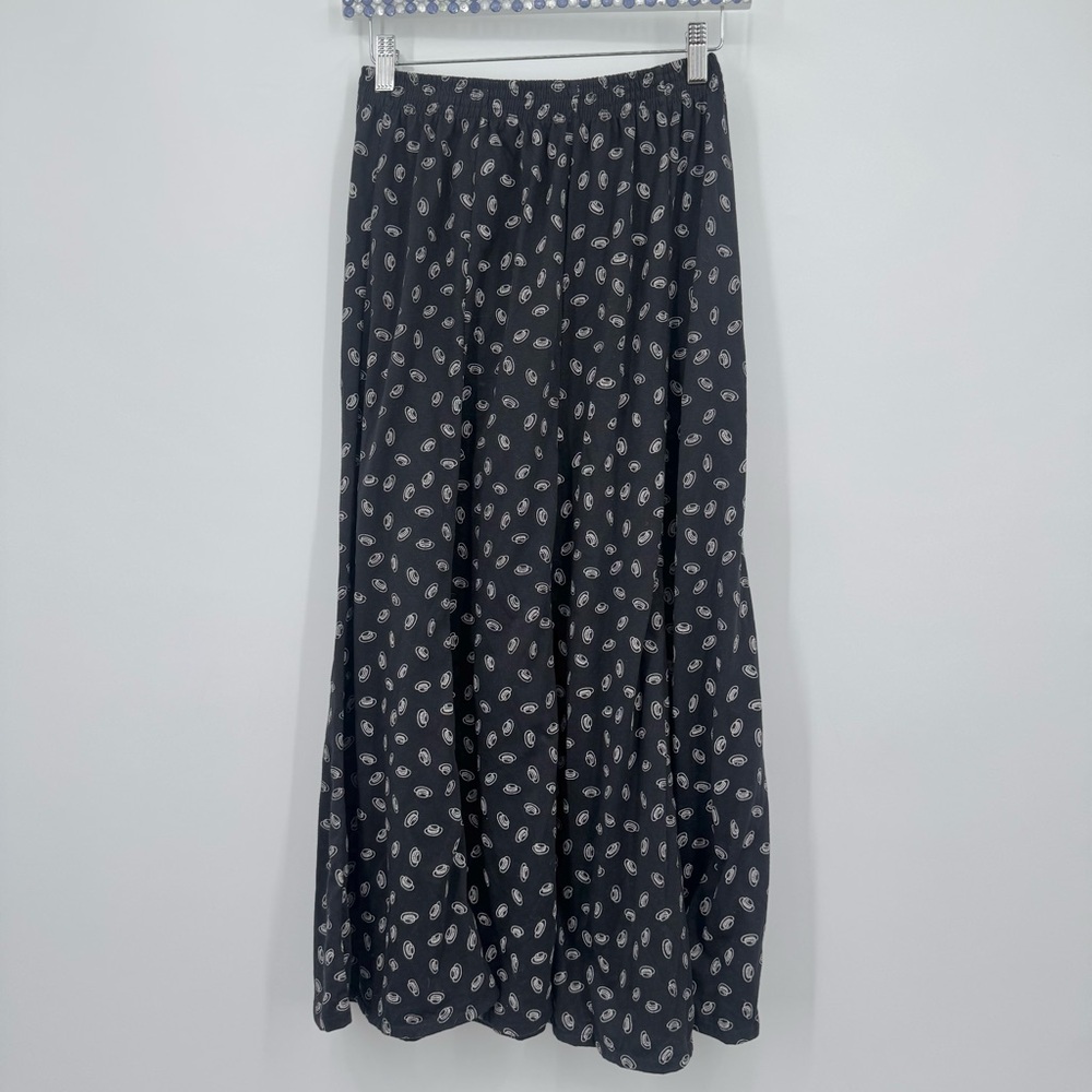 Vtg black and white hat patterned maxi skirt pull on Women’s Sz M cotton blend